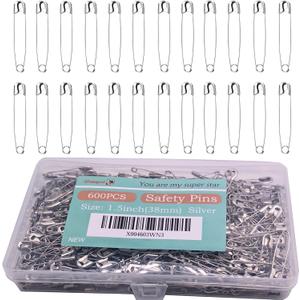 Safety Pins, 600PCS-1.5Inch Small Safety Pins, Rust-Resistant Nickel Plated Steel, Sharp Edge Safety Pin for Clothes, Sewing, Arts & Craft, 38mm Decorative Safety Pins (Silver), UR-28