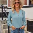 Long Sleeve Shirts for Women V Neck Fall Tops 2025 Trendy Dressy Casual Smocked Cuffs Outfits Cute Tunic Fashion Blouses Clothes Light Blue S (Blue, S)