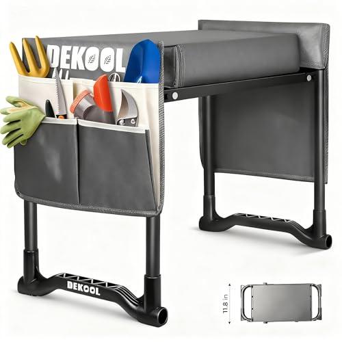 Dekool Garden Kneeler and Seat with Upgraded Wide & 3" Thick Kneeling Pad, Heavy Duty Garden Stool with 2 Large Tool Bags, Portable Bench for Planting, Weeding, Gardening Gifts for Women, Men, Seniors