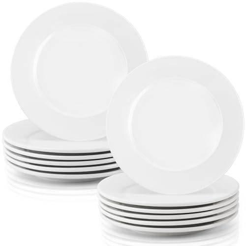 PIEMEET 12 Pcs Porcelain Dessert Plates, 6 Inch White Appetizer Plates, Ceramic Salad Plate Set, Small White Plate for Appetizers Snack Cake Bread, Microwave Oven and Dishwasher Safe