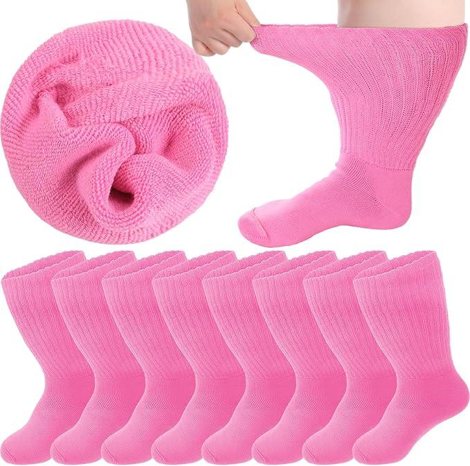 Geyoga 4 Pairs Extra Wide Seamless Socks Winter Warm Non Binding Loose Calf Socks Women Men Swollen Feet Edema Ankles, 9-13 (Pink)