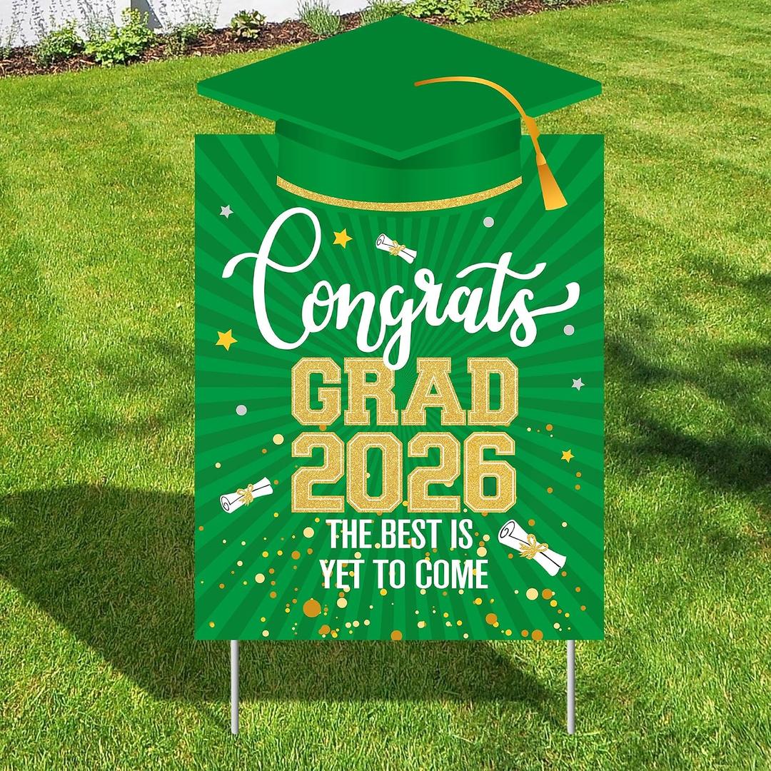 Katchon, Graduation Yard Signs Class Of 2026-16x10 Inches | Green And Gold Congrats Grad Yard Sign | Graduation Lawn Signs for Green And Gold Graduation Decorations 2026, Congrats Grad Decorations