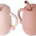Cuddle Campus Pack of 2 Silicone Baby Training Cup, Shatterproof Toddler Sippy Cups with Straw, Open Cup for Baby, 6+ Months 4 Oz