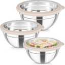 TeamFar Mixing Bowls with Lids, 4.5/3/1.5 QT Stainless Steel Nesting Salad Bowls with Airtight Lids, For Serving/Mixing/Storing/Prepping, Healthy & Sturdy, Visible & Easy Clean, Khaki, Set of 3