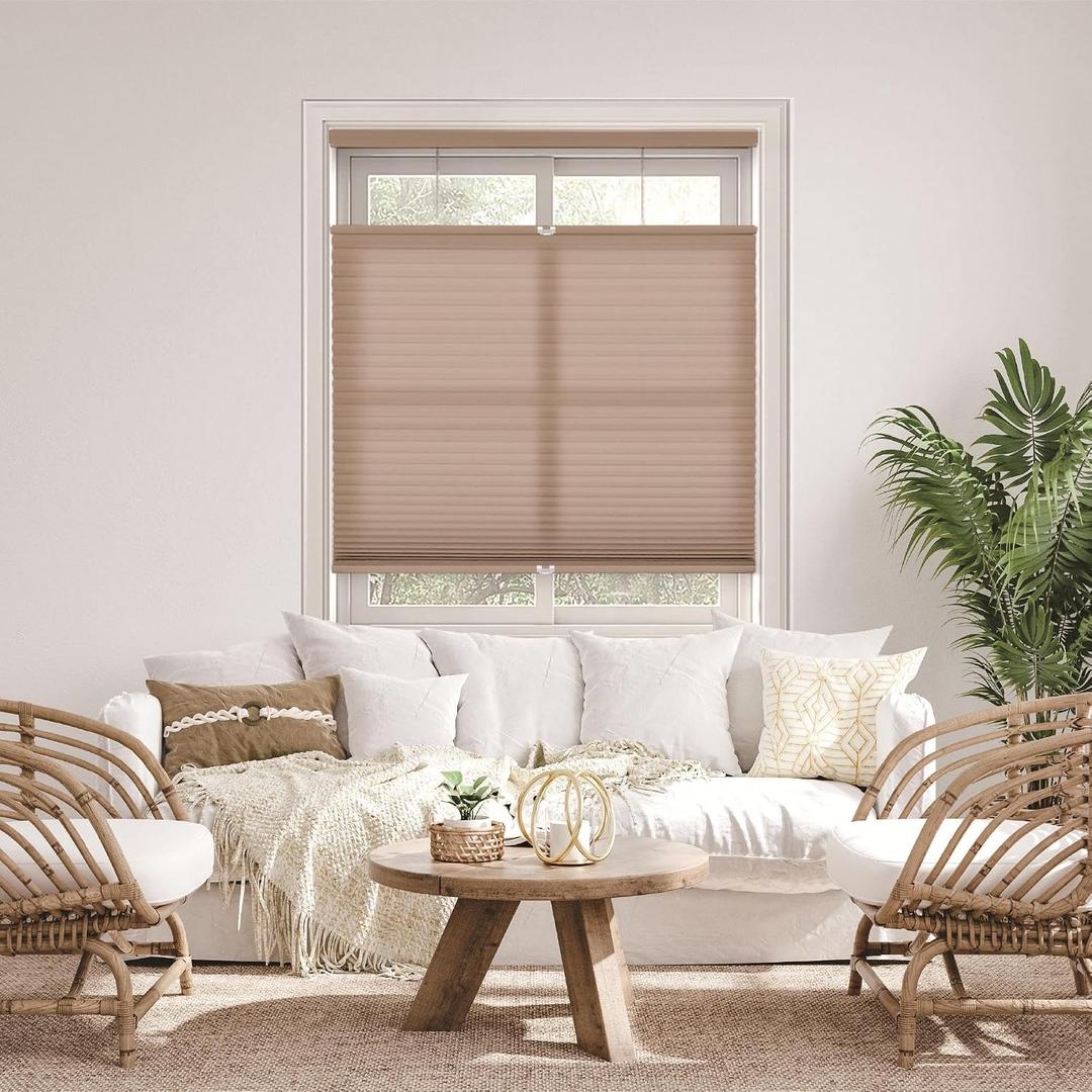 DEZ FURNISHINGS Cordless 1.5" Light Filtering Top Down Bottom Up Cellular Shade, 35" W x 72" H, Latte
