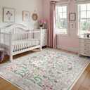 Wonnitar Boho Floral Area Rug 6x9, Washable Purple Rugs for Bedroom Girls, Non Slip Ultra-Thin Soft Indoor Baby Carpet for Nursery Dorm Kids Room Living Room, Light Purple/Pink