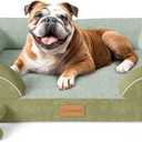 CWAWZ Dog Beds for Large Dogs, Orthopedic Dog Bed with Cooling Gel Memory Foam, Waterproof Large Pet Bed with Removable Washable Cover, 36" Pet Sofa Couch Dutch Velvet with Bone Toy, Dark Green