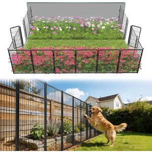 FXW Garden Fence Outdoor for the Yard  40in(H) x 36.4ft(L) Heavy Duty Metal Animal Barrier for Dog, No Dig Decorative Dog Fence, 16 Panels, Black