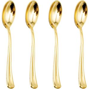 WDF 100 Pack Gold Plastic Spoons Disposable - Durable Heavy Duty 6.9 Inch Gold Spoons, Heat Resistant Modern Disposable Spoons Perfect for Parties, Wedding, Banquets