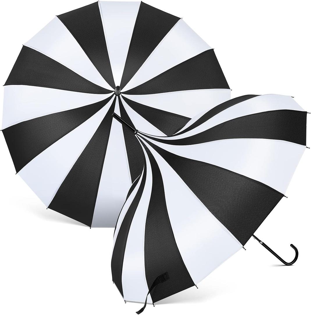 Queekay 2 Pcs Gothic Pagoda Umbrella 36" Large Retro Parasol for Rain or Sun, Wedding Umbrella, Vampire & Gothic Lover Gifts