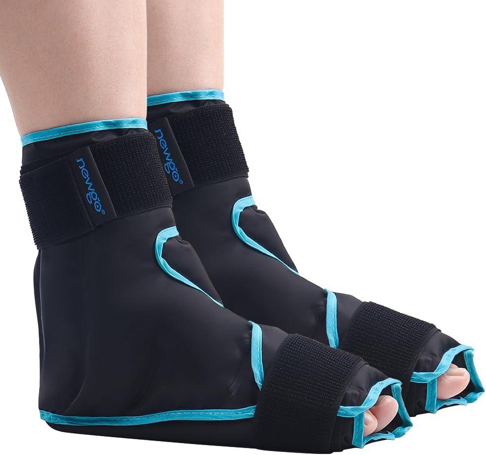 NEWGO Ice Pack Foot Ankle Ice Pack Wrap for Plantar Fasciitis, Foot Surgery Recovery, Hot Cold Therapy Ice Boot for Bunions, Ankle Injury, Swelling, Burning Feet - 2 Pack Black