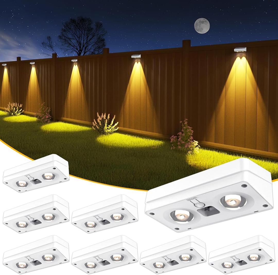 Solar Fence Lights 8 Pack, 50 Lumens Outdoor Fence Solar Lights with 12 Modes RGB Color Glow LED Solar Lights Outdoor Waterproof for Patio, Backyard, Deck, Fence, Railing. White Shell