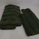 H.VERSAILTEX Bathroom Rugs Bath Rug Set 2 Piece Bathroom Contour Rug Toilet Mat Sets Non Slip Contour Bath Rug Ultra Thick Water Absorbent Striped Bath Mats(36" x 24" Plus 20" x 24" U, Bronze Green)