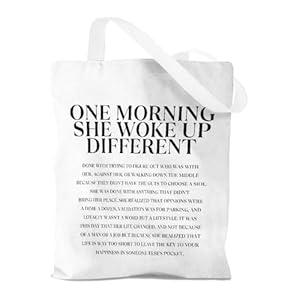 One Morning She Woke Up Different Tote Bag, Inspirational Quotes Large Capacity Reusable Tote Bags with Handles, Portable Travel Beach Canvas Bags, Uplifting Feminist Gifts for Women Bestie Friends