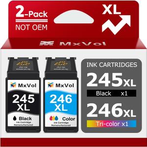245XL 246XL Ink Cartridge Replacement for Canon PG-245XL CL-246XL PG-245 245 246 XL Combo Pack for PIXMA MG2525 MG3022 MX490 TS202 TS3322 TR4520 TS302 Cannon Printer Ink Cartridges (1 Black,1 Color)
