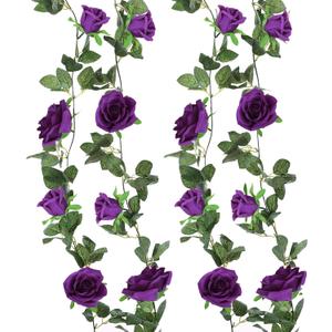 Felice Arts 2 Pack Dark Purple Artificial Floral Garland Each 6.5FT Fake Rose Vine Hanging Rose Garland for Wedding Flowers Table Centerpiece Arrangement Room Teepee Mirror Decor