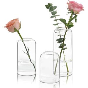 ComSaf Small Flower Vase Set of 3, Glass Bud Vases in Bulk, Clear Vases for Flower, Home Decor Centerpiece for Living Room and Bedroom, Decorative Vases for Wedding, Valentines' Day, Mother's Day