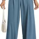 ODODOS Chiffon Flowy Pleated Wide Leg Pants for Women Lightweight High Waist Trouser with Pockets27 Inseam, Brittany Blue, Large
