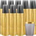 Supernal 100pcs Gold and Black Plastic Cups, 10oz Gold Rimmed Elegant Black Party Plastic Cups, Heavy Duty Fancy Wedding Drinking Tumblers for Family Gatherings, Parties, Birthdays (10oz Black and Gold Rim Plastic Cup, 100pcs)