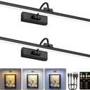2 Pack Light for Pictures on Wall Black 8000mAh - 24" Cordless Battery Powered Wall Mount Sconce with Dimmable Remote for Oversized Artwork & Gallery