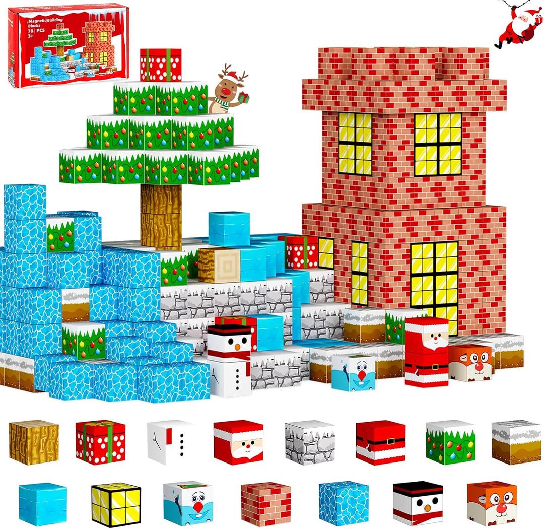 Magnetic Blocks Building Toys for Kids: Build Mine Christmas Magnet World for Boys Girls Ages 3 4 5 6 7 8 9 10 - Sensory Educational Magnet Building Toy Set for Kids