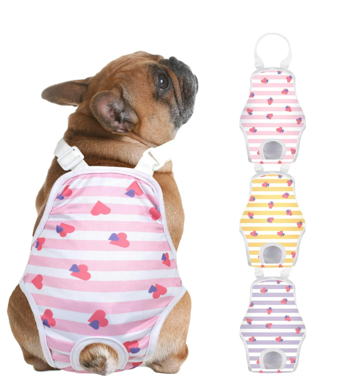 Jollywoods 2 Pack Washable Female Dog Diaper Onesie Sanitary Pantie with Adjustable Suspender, Reusable Fixed Doggie Diapers, Super Absorbent Leakproof for Small Medium Large Dog in Heat Cycle M