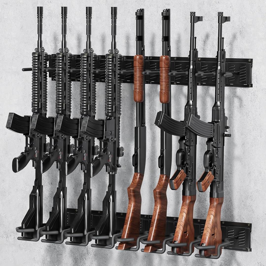 Gun Rack for Wall, Heavy Duty Steel Gun Wall Mount, Adjustable 4/8/12 Slot Indoor Gun Racks Securely Hold Shotguns Rifles Rack for Home Garage Office or Retail Shop