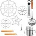 9 Pcs Rosettes Cooking Set Bunuelos Mold with Handle Rosette Iron Mold Mini Waffle Maker Baking Kit Funnel Cake Maker Achappam Mold with Traditional Waffle Iron for Chef Cooking Housewares Gift