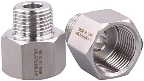 DERPIPE Forged Reducer Adapter Fitting - Stainless Steel 304 Reducing Pipe Connector, 3/4" NPT Female x 1/2" NPT Male (pack of 2)