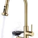Pull Down Kitchen Faucet with Glass Rinser, 3 Spray Modes, Brushed Gold | stainless steel, high pressure glass rinser, 3 or single hole install, high arc spout, fits bar RV & farmhouse sinks