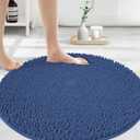 MAYSHINE Round Area Rug Set for Bathroom | Soft Plush Chenille Bath Mat, Water Absorbent Non-Slip Bathroom Rug | Washable Shag Carpet for Shower, Bedroom, or Home Dcor | 48"x48" (Round) | Dark Blue