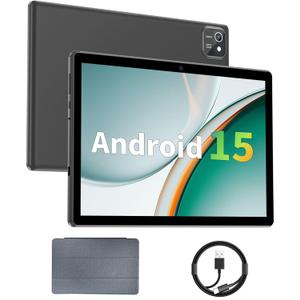 Tablet 10 inch Android 15 Tablets, 12GB RAM 64GB ROM 1TB Expand, Quad-Core Processor, 1280x800 LCD Touch Screen, WiFi 5, Dual Camera, BT5.0, 6000mAh Battery (Black)