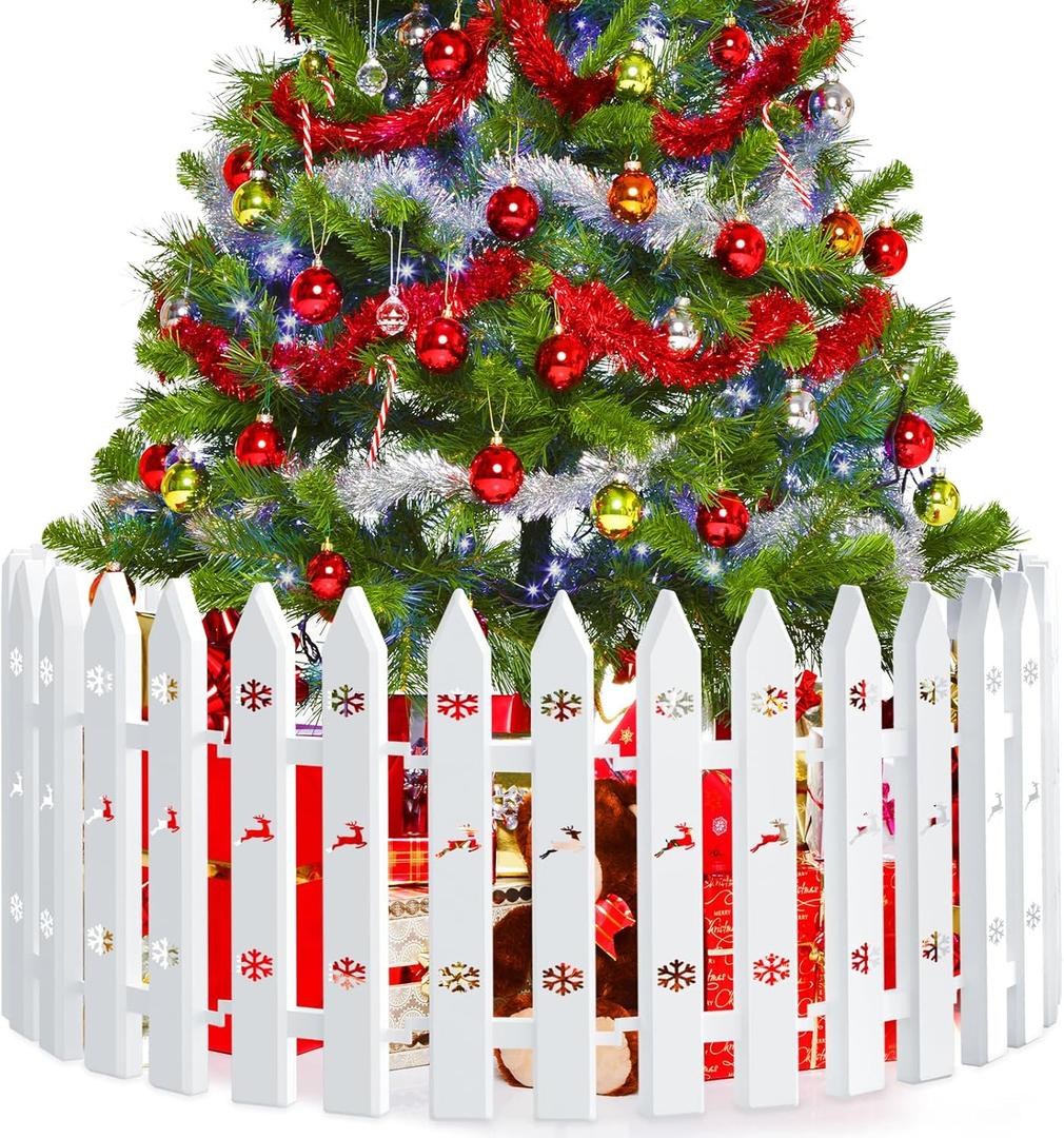 28 Pieces Christmas Tree Guard, 16inches Small Christmas Tree Fence for Dogs, White Plastic Traditional Around Xmas Gate, Ideal for Home Decoration, Wedding, Fairy Garden, Party