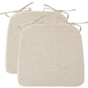 Ruqmuis Chair Cushions for Dining Chairs, 2" Thick Seat Cushions for Kitchen Chairs, D-Shaped Chair Pads with Washable Cover, Ties and Non Slip Backing, 17'' x 16'', Set of 2, Beige