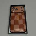 KANGHAR Compatible with iPhone 17 Pro Max Case 2025, Silicone Checkered Cute Pattern, Wristband Kickstand Camera Protection Soft Slim Cover for Girls Women -Brown