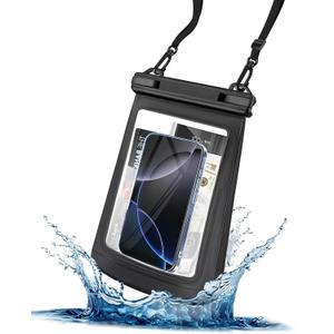 Large Waterproof Phone Pouch - [Oversized] [Floating] Water Proof Pouch for iPhone Galaxy Google and More, IPX8 Waterproof Dry Bag for Beach Vacation Belongings Clear Black (Extra Large (Up to 10.5"))