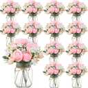 Zeyune 12 Sets Mason Jar Centerpiece Table Decorations, Artificial Peony Baby's Breath Flower Bouquets, Faux Flowers with Vase, Rustic Decor Gifts for Home, Wedding, Holiday (Light Pink)