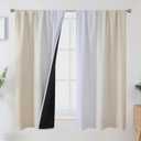 Estelar Textiler Beige and White Blackout Curtains for Bedroom, Light Blocking Two Tone Gradient Drapes with Wave Line Pattern, Room Darkening Rod Pocket Ombre Curtains for Playroom,42Wx63L,2 Panels