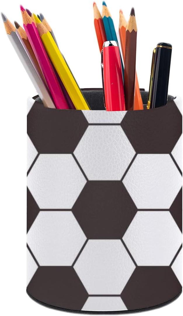 Soccer Ball Pen Holder Pencil Organizer Cute Pencil Cup Desk Decor Makeup Brush Holder Dice Cup PU Multifunctional Office Suppliesfor Home Classroom School