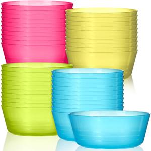 Dandat 96 Pcs Kids Plastic Bowls 14 oz Brightly Colored Small Cereal Bowls Dishwasher Microwave Safe Toddler Snack tableware for Children Dish Cereal Soup Snack, 4 Colors