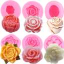 Mujiang 3D Bloom Rose Flower Fondant Silicone Molds for Candle Soap Making Cake Decorating Candy Chocolate Gum Paste Polymer Clay Set