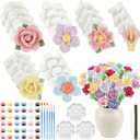 RattanView 24 Set 3D DIY Flower Ceramics to Paint Kit Ready to Paint Your Own Flower Figurines Unpainted Ceramics Spring Painting Statues Crafts for Adult Party Favor