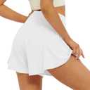 FireSwan Crossover Athletic Shorts for Women 2 in 1 Flowy Running Shorts with Pockets Spandex Butterfly Workout Tennis Skorts (White), M