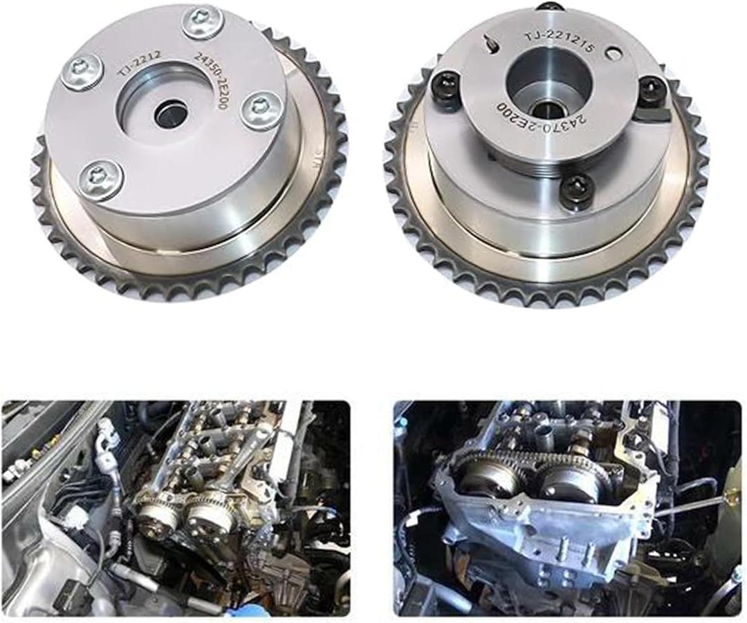FZJDSD Intake & Exhaust Camshaft Phaser Adjuster Actuator CVVT Gear Compatible with Hyundai Elantra Tucson Sonata 2014-2021 Compatible with Kia Forte Soul Optima 2014-2020# 24350-2E200 24370-2E200