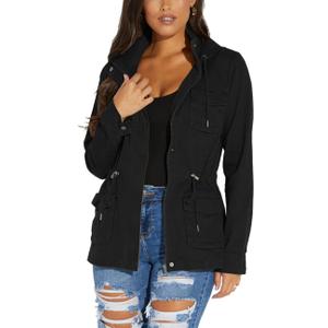 SheKiss Womens Camouflage Shacket Jacket Coats Fashion Fall Long Sleeve Zipper Canvas Camo Jackets with Pockets (X-Large, Black368)