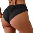 Eomenie Sexy Bikini Bottom for Women Ruched Swim Bottom Cheeky Swimsuit Mid Waisted Tankini Bottoms Only (Black, S)