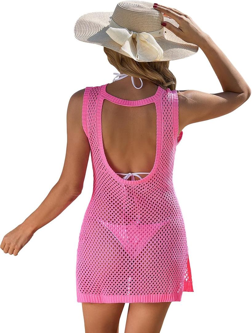 FAIRY SEASON Swimsuit Coverup for Women Knit Crochet Hollow Out Backless Beach Dress 2026 Bikini Cover Up Sleeveless Dresses (Black)