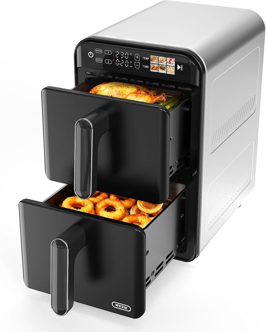 11.6QT Dual Basket Air Fryer Oven, Vertical 2-Basket Design, 6-in-1 Presets Function with Digital Touchscreen, Sync & Match, Easy to Clean, Dishwasher Safe, Family Meals, Double-Basket