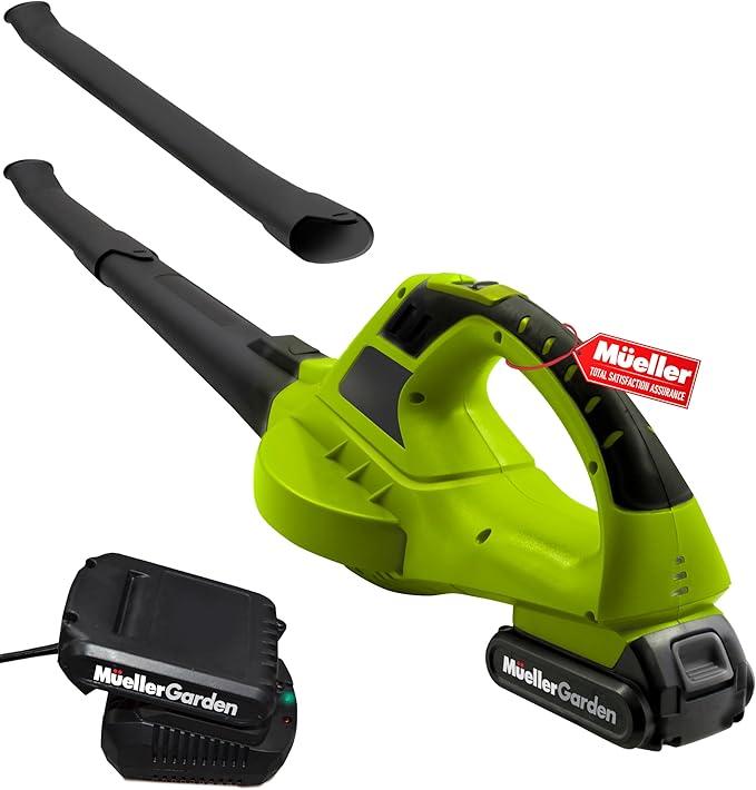 Mueller UltraStorm Cordless Leaf Blower, 20 V Powerful Motor, Electric Leaf Blower for Lawn Care, Battery Powered Leaf Blower Lightweight for Snow Blowing (Battery & Charger Included) Green