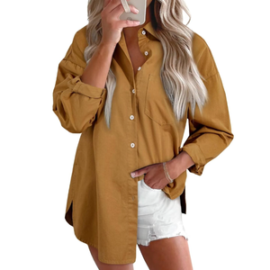 Astylish Women Denim Shirts Button Down Blouse V Neck Casual Tops, XL